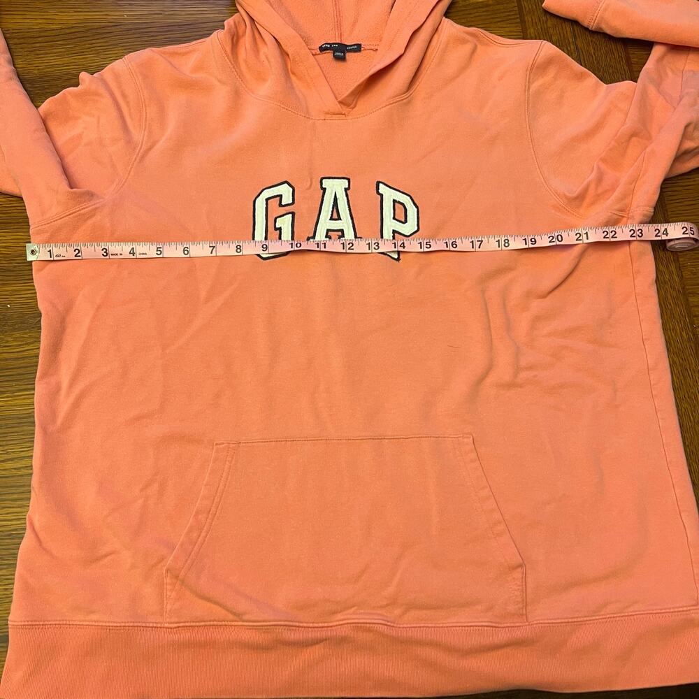 Vintage GAP Stretch Hoodie XL Coral Pink Logo Sweatshirt Retro Athleisure - Picture 10 of 12